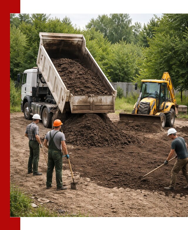Доставка и укладка грунта для выравнивания участка в Климовске