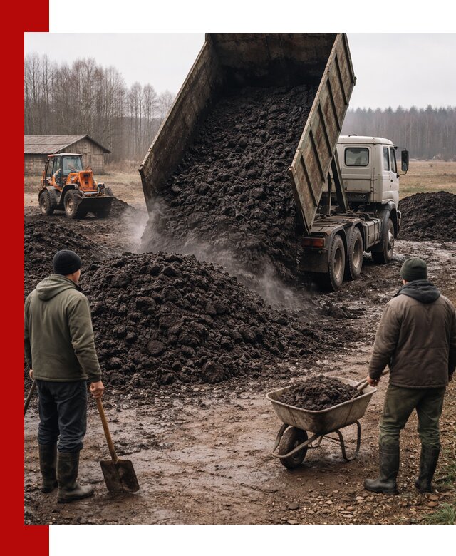 Доставка низинного торфа с разгрузкой и доставкой в Климовске