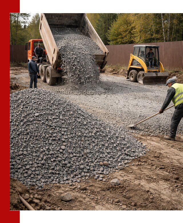 Отсыпка участка щебнем с доставкой и уплотнением в Климовске